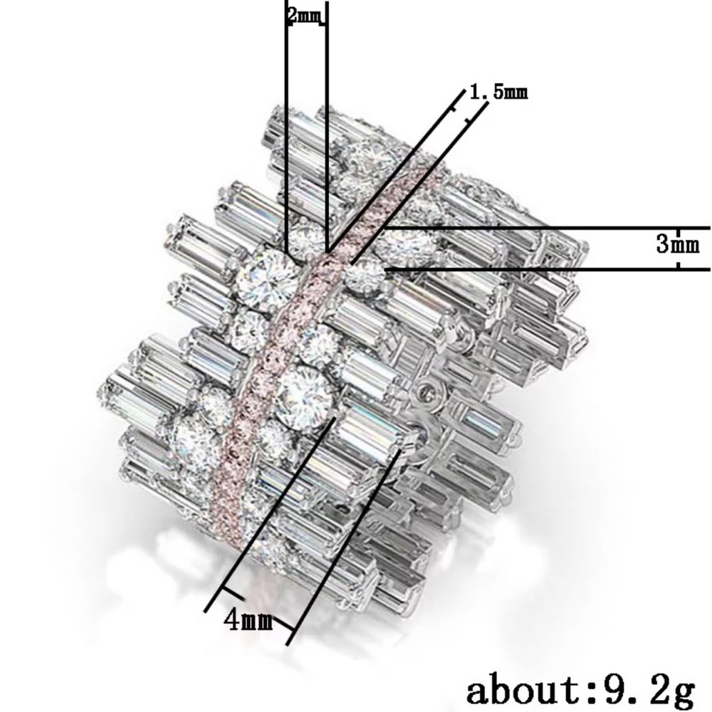 SQUARE 925 STERLING SILVER DIAMOND RING - Picture 7 of 7